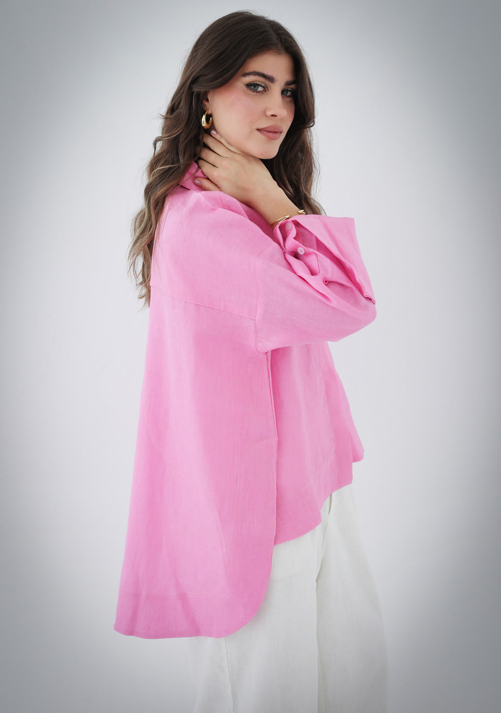 High-low Linen Shirt - Pink