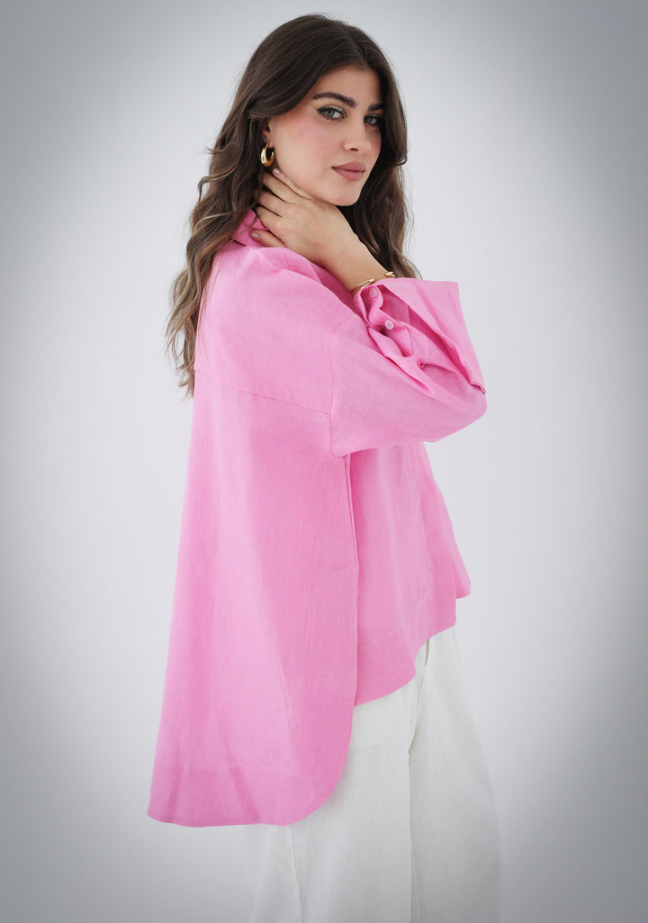 High-low Linen Shirt - Pink