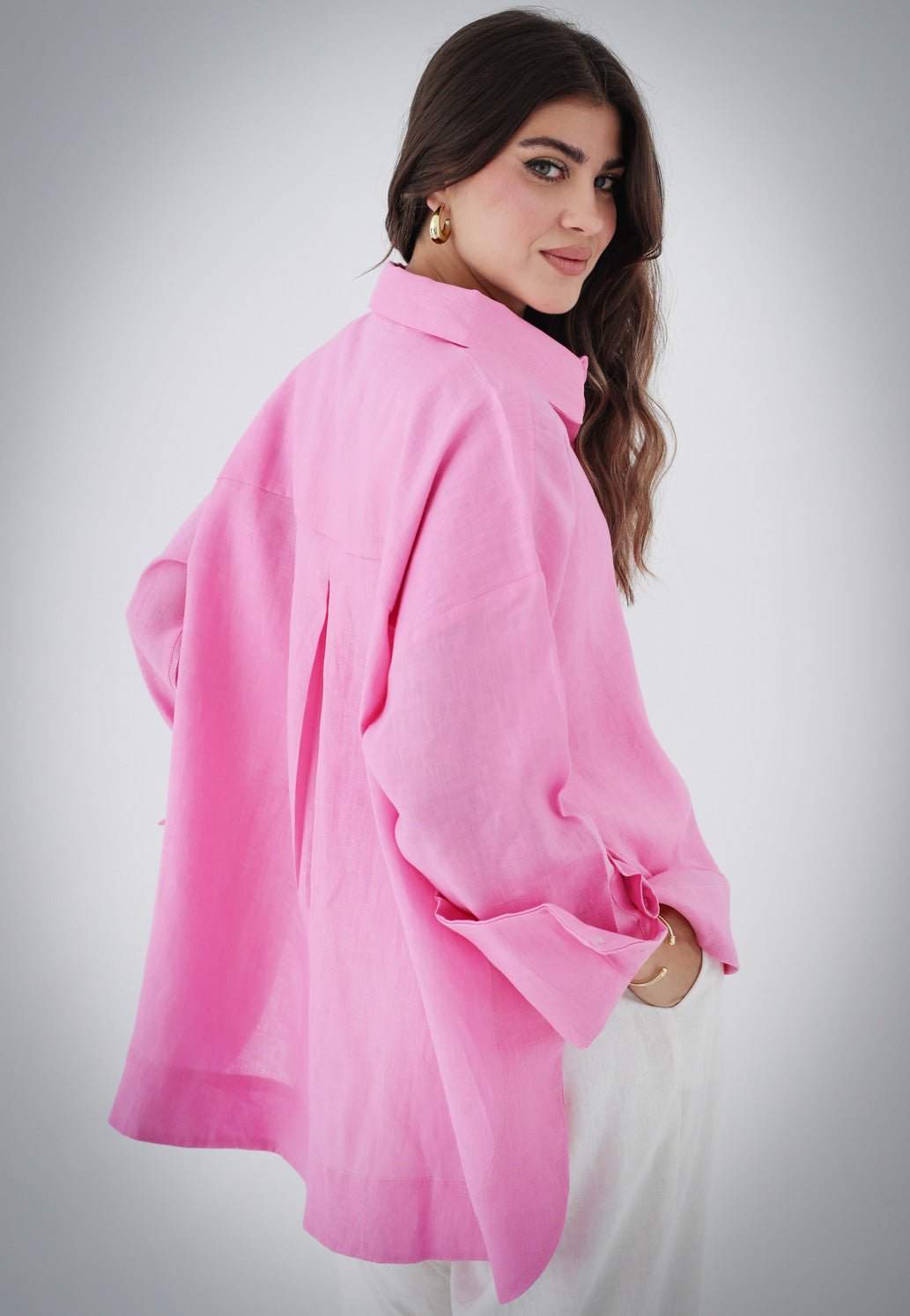 High-low Linen Shirt - Pink