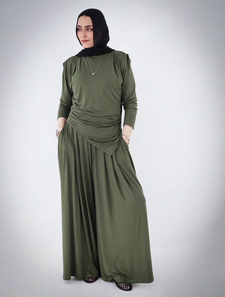 Draped Cotton Set - Olive