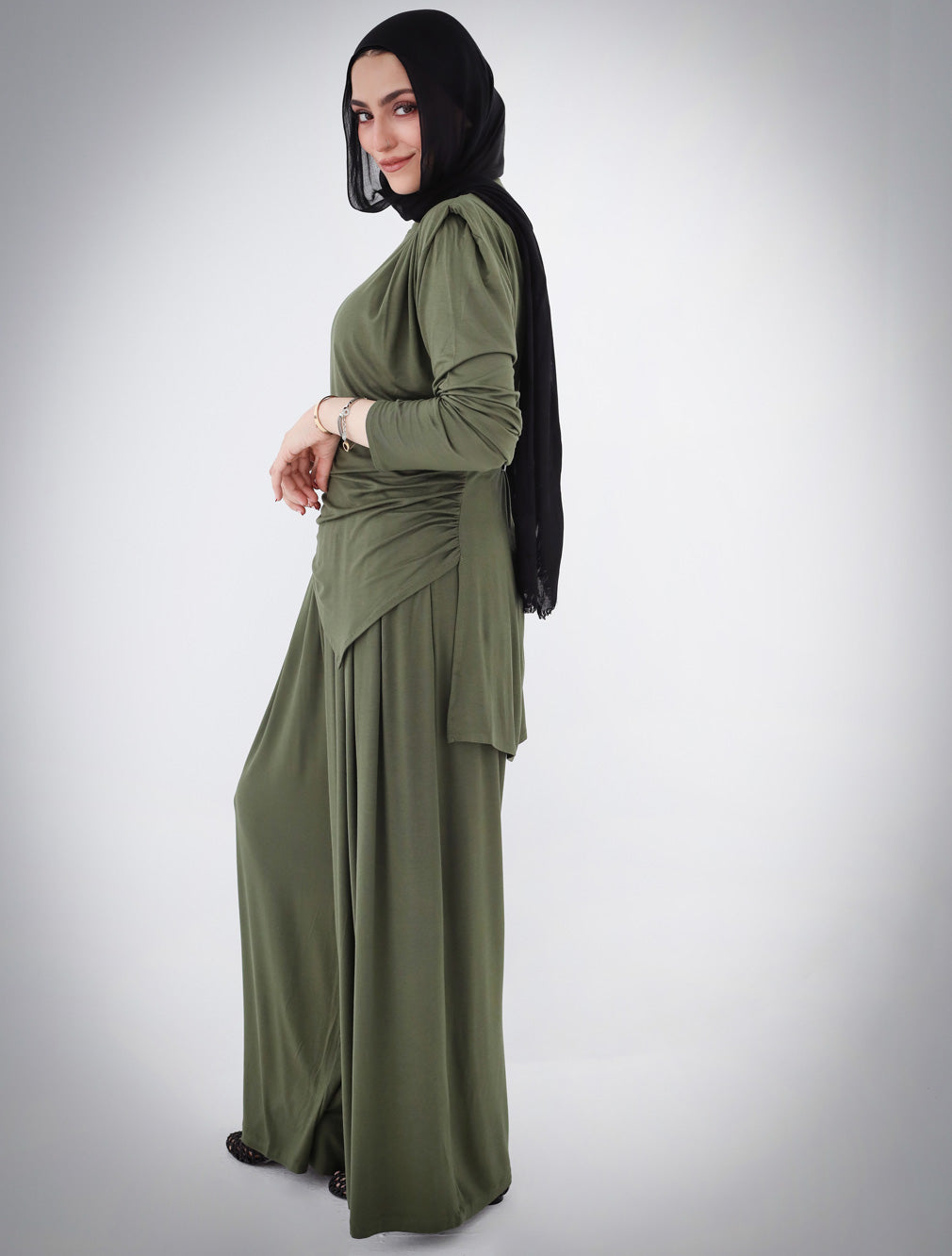 Draped Cotton Set - Olive