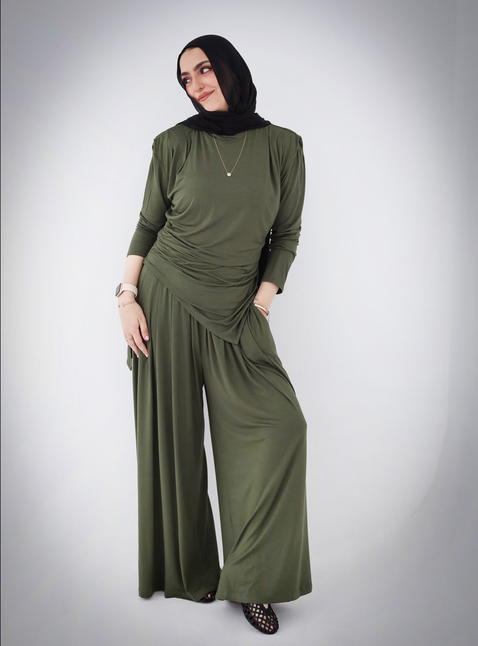 Draped Cotton Set - Olive