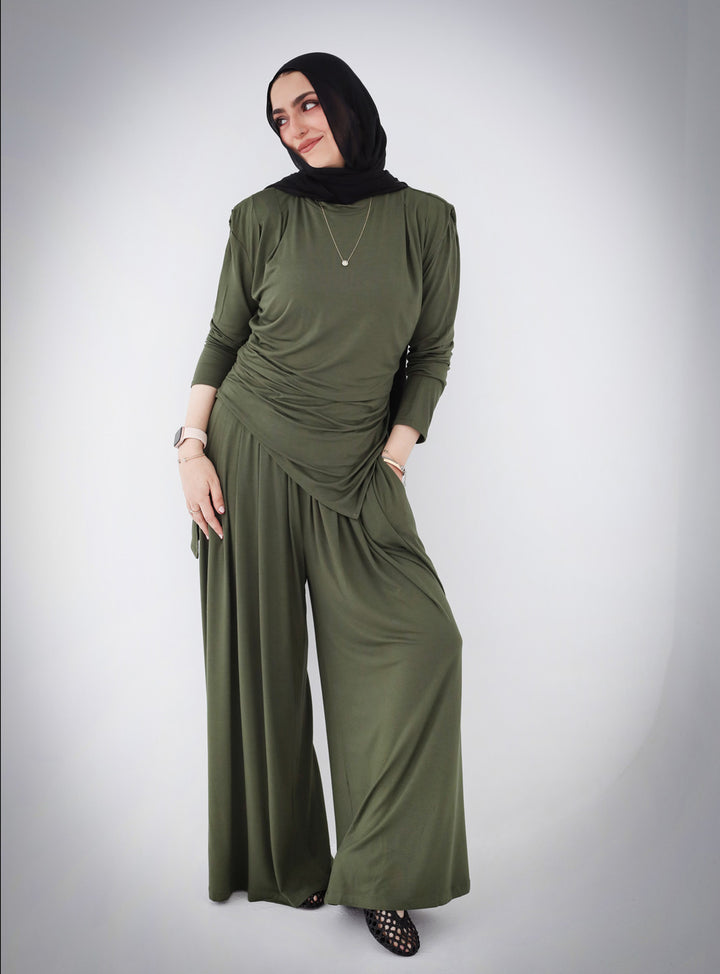 Draped Cotton Set - Olive