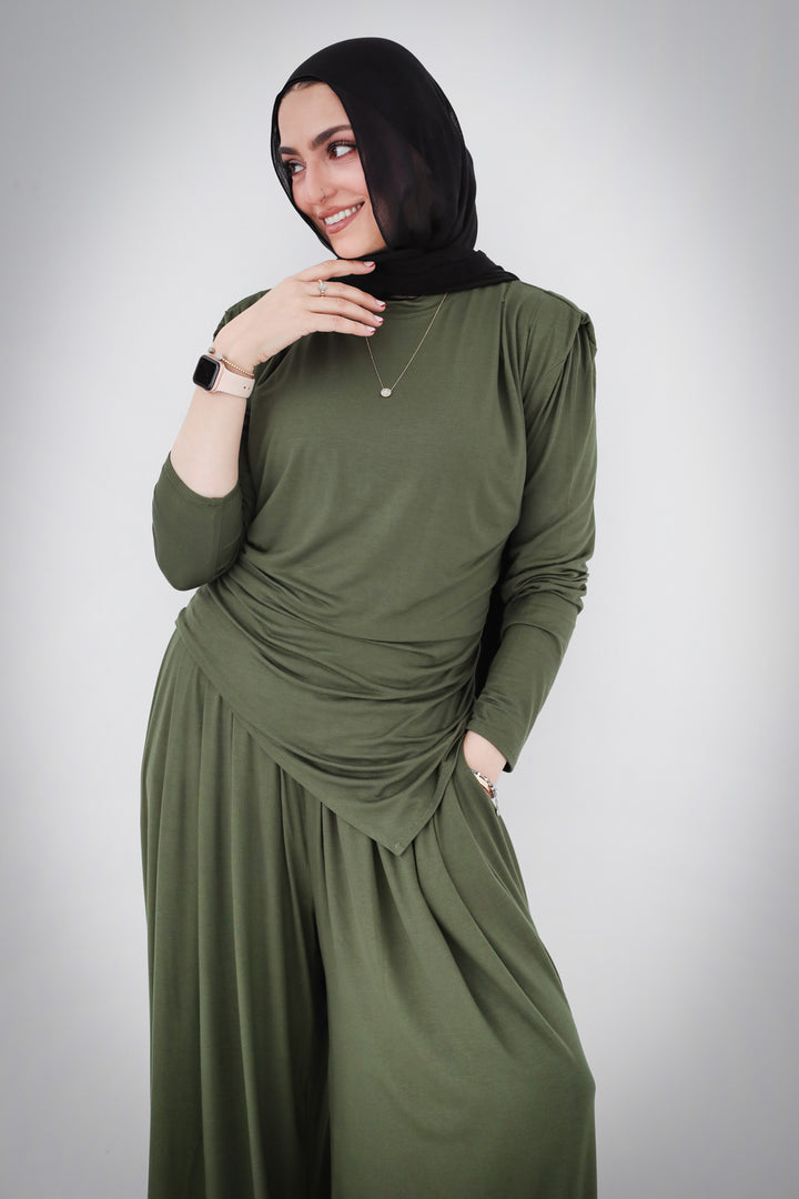 Draped Cotton Set - Olive