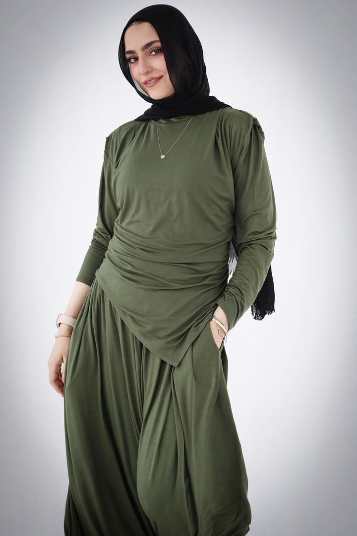 Draped Cotton Set - Olive