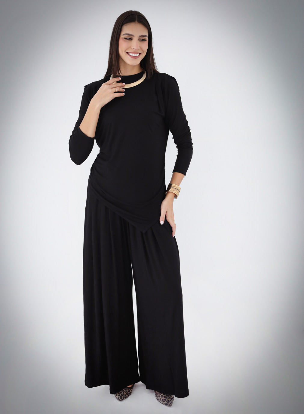 Draped Cotton Set - Black