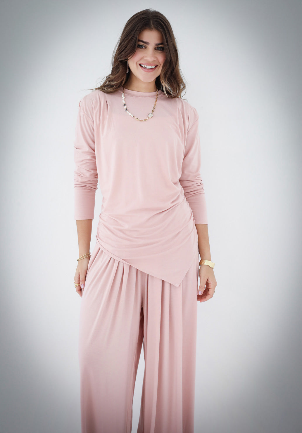 Draped Cotton Set - Baby Pink