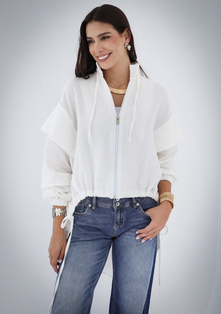High-low Zipper Shirt - White