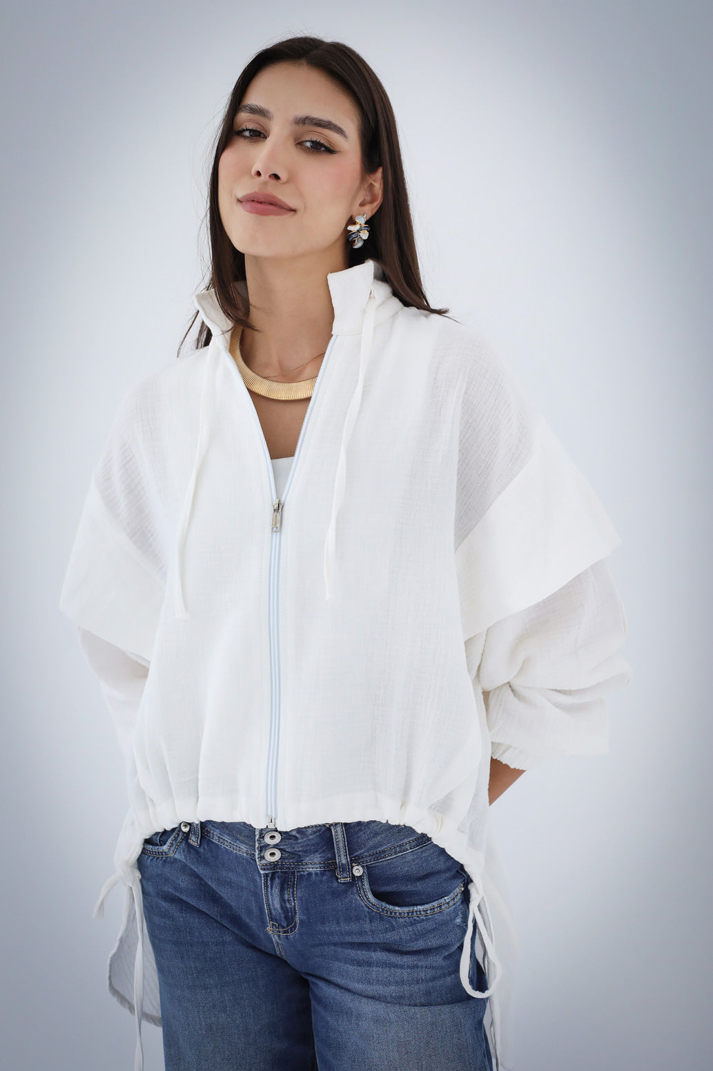 High-low Zipper Shirt - White