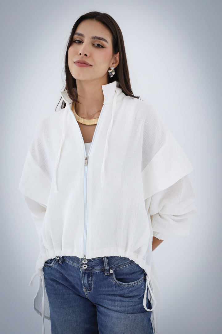 High-low Zipper Shirt - White