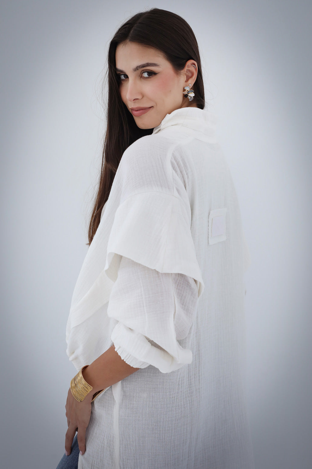 High-low Zipper Shirt - White