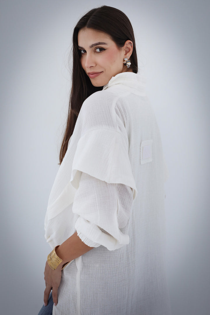 High-low Zipper Shirt - White