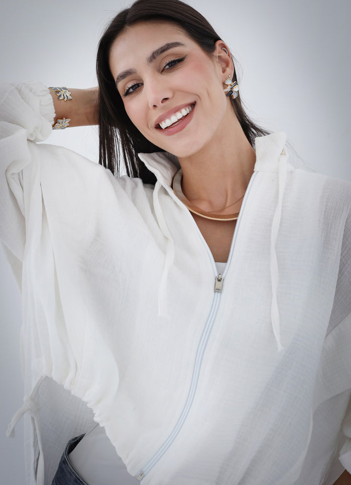 High-low Zipper Shirt - White