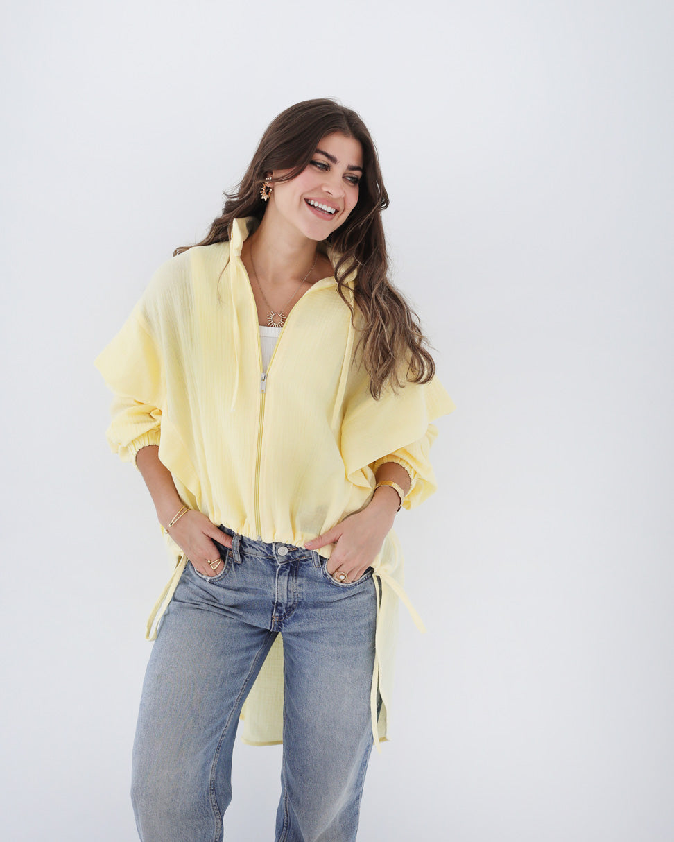 High-low Zipper Shirt  Yellow