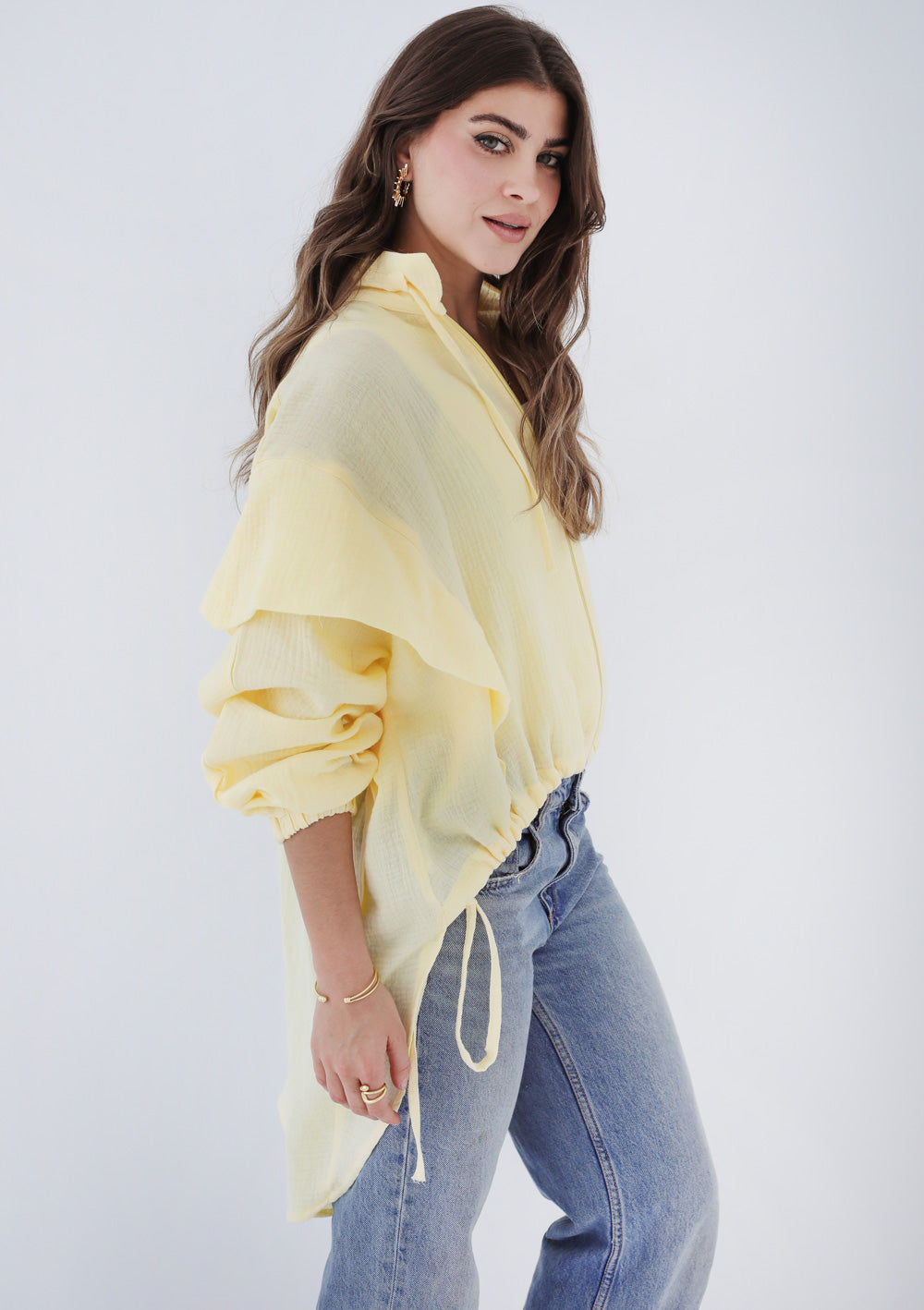 High-low Zipper Shirt  Yellow