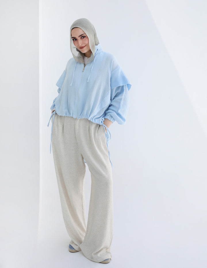 High-low Zipper Shirt - Baby Blue