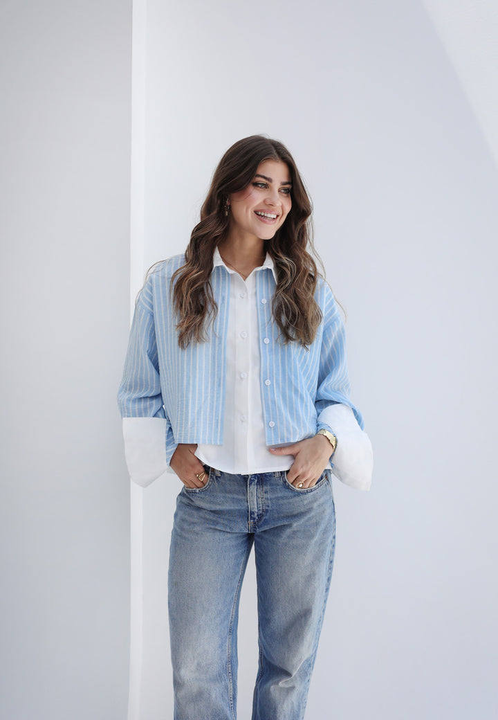 Dual Form Striped Shirt- Baby Blue