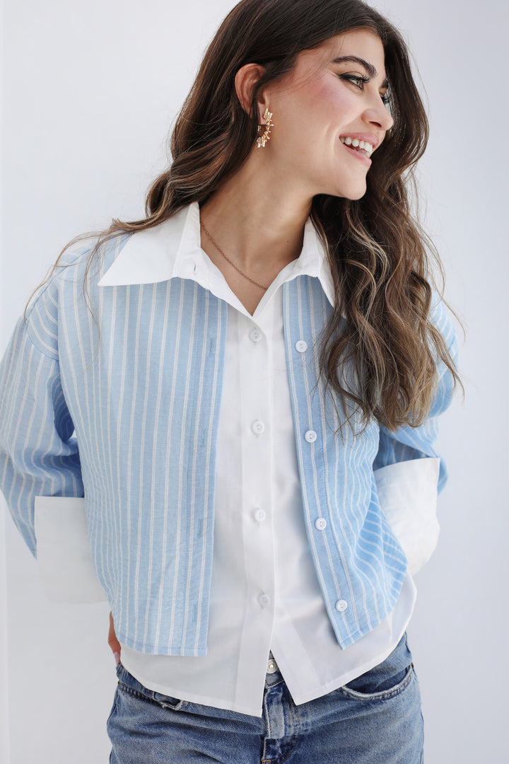 Dual Form Striped Shirt- Baby Blue