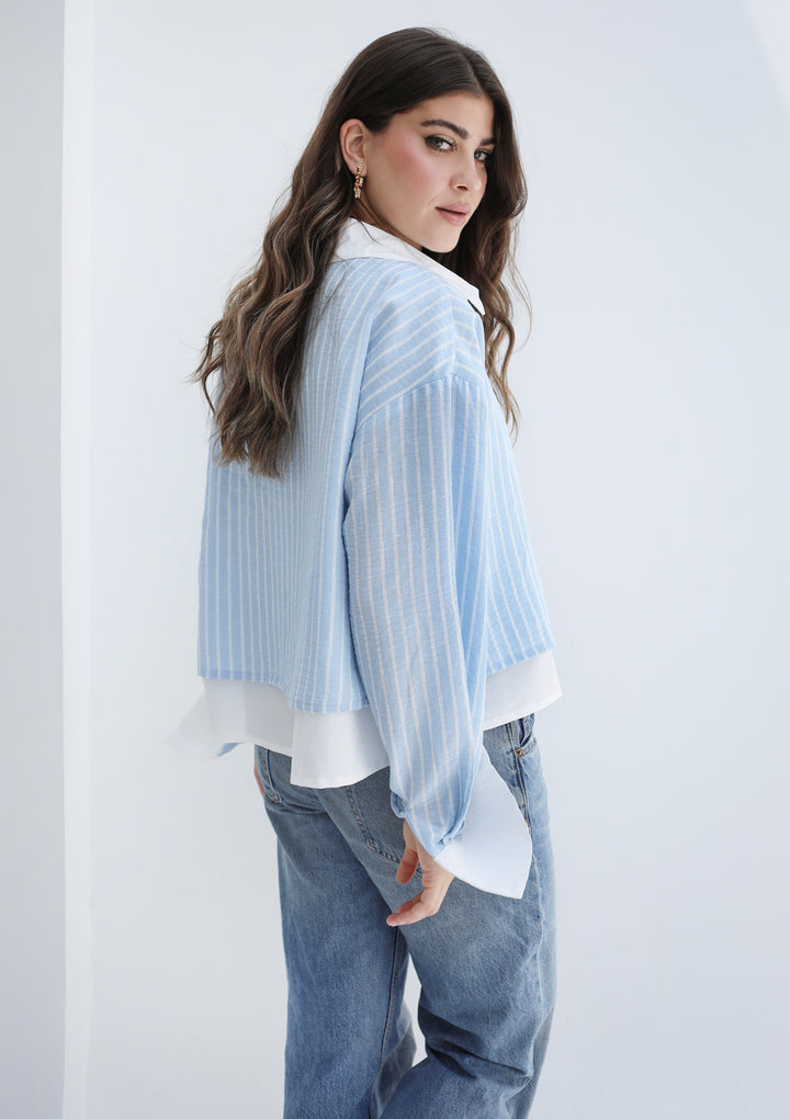 Dual Form Striped Shirt- Baby Blue
