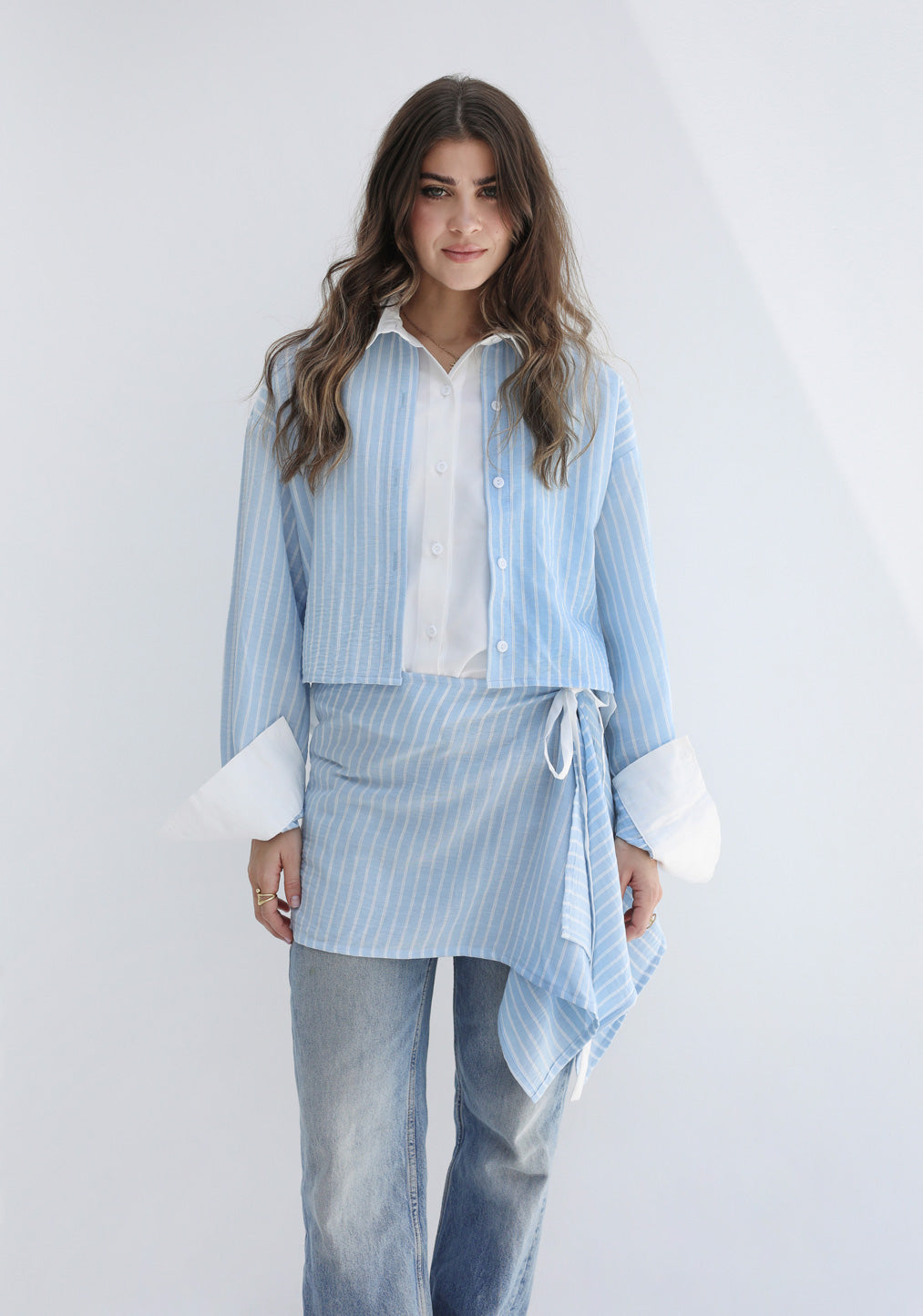 Dual Form Striped Shirt- Baby Blue