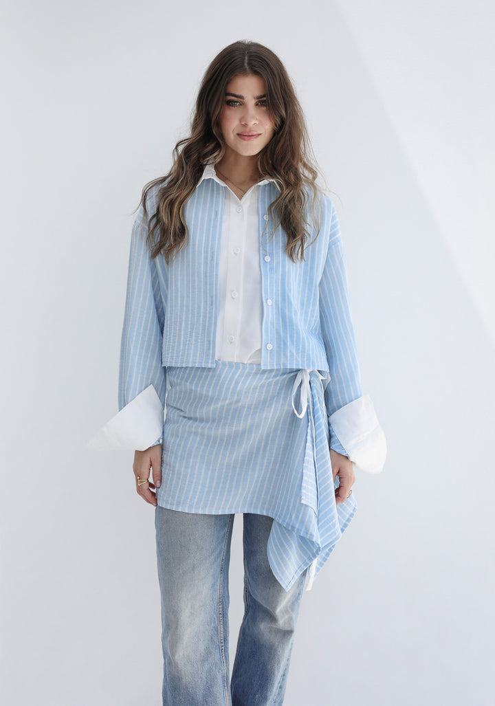Dual Form Striped Shirt- Baby Blue