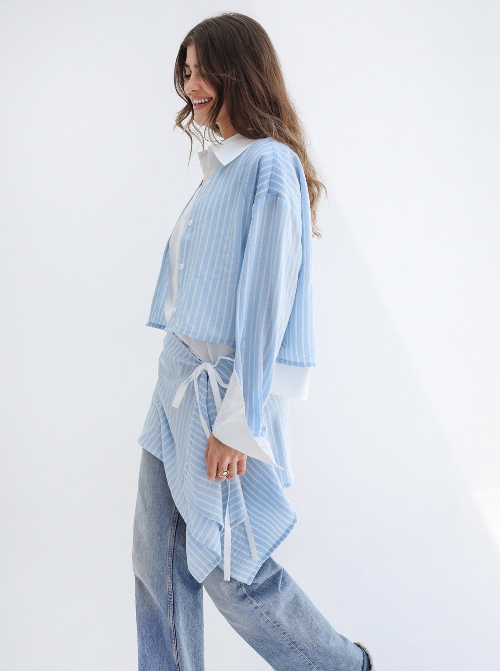 Dual Form Striped Shirt- Baby Blue