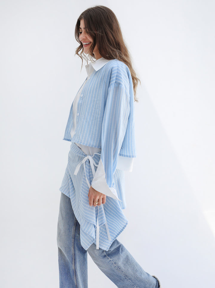 Dual Form Striped Shirt- Baby Blue