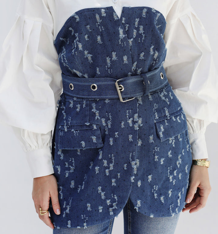 Denim frame corset