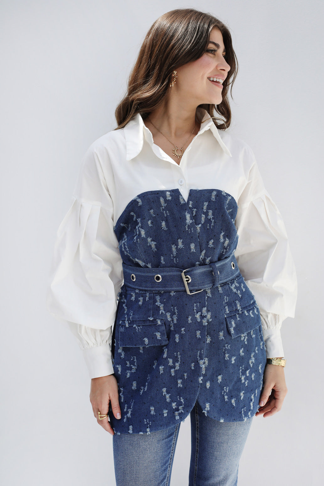 Denim frame corset