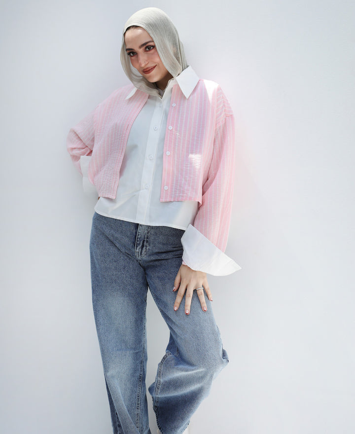 Dual Form Striped Shirt - Pink