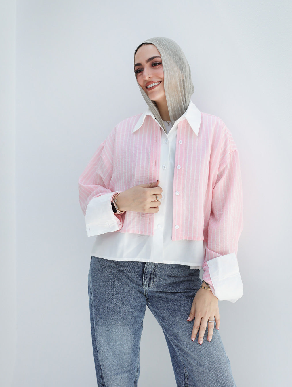 Dual Form Striped Shirt - Pink