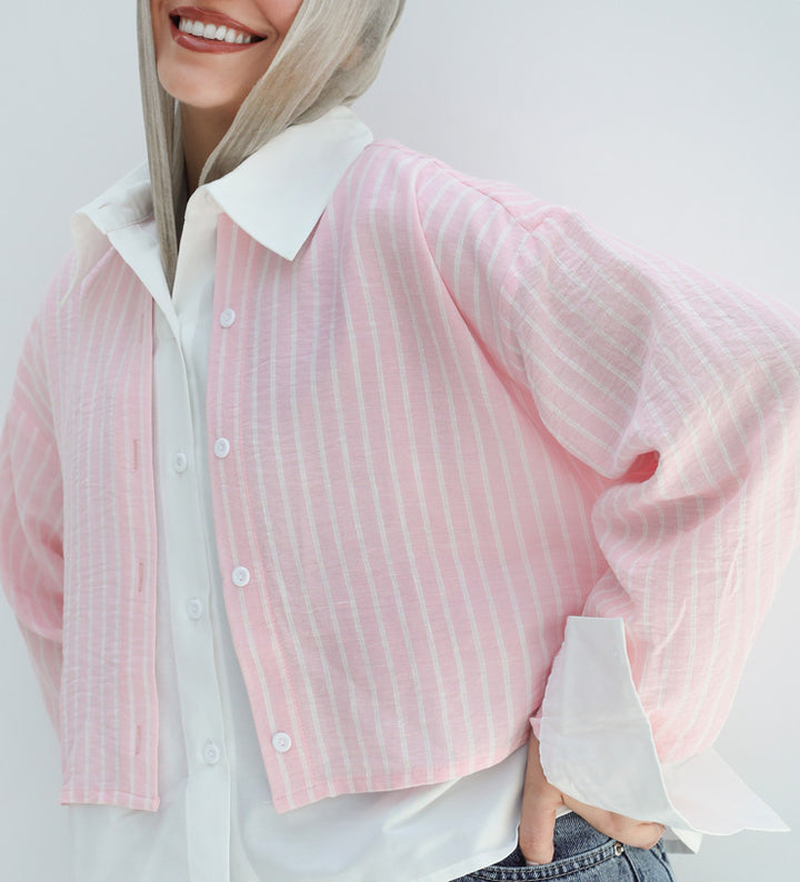 Dual Form Striped Shirt - Pink