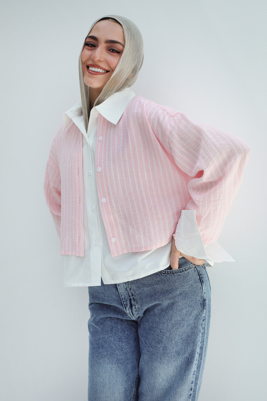 Dual Form Striped Shirt - Pink
