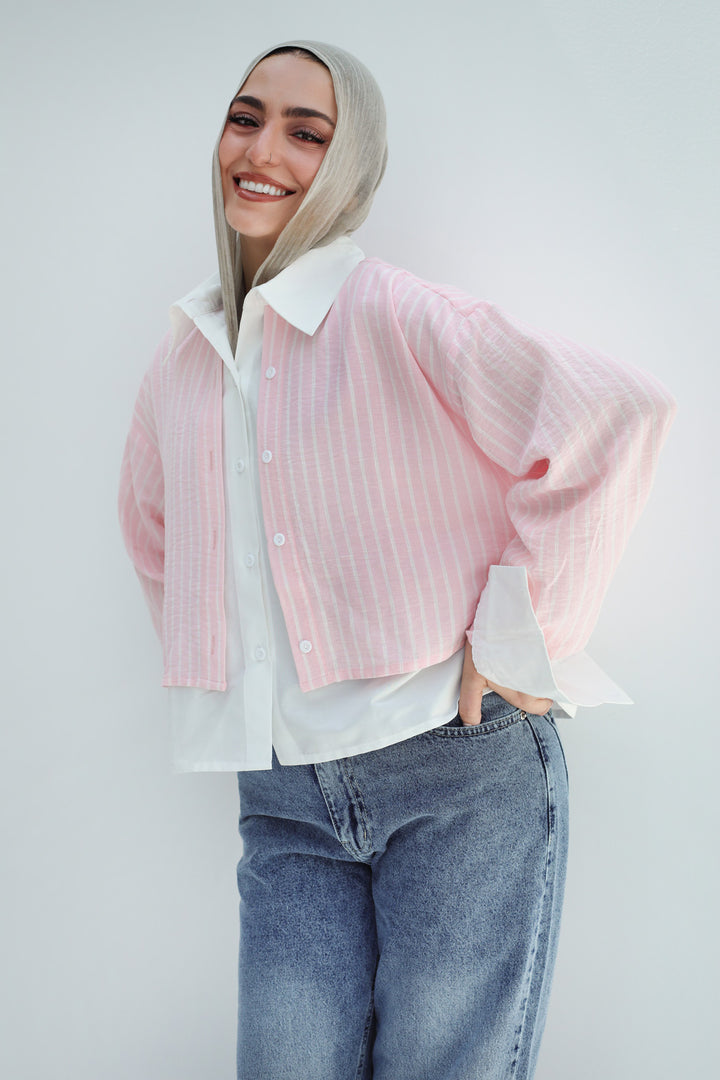 Dual Form Striped Shirt - Pink