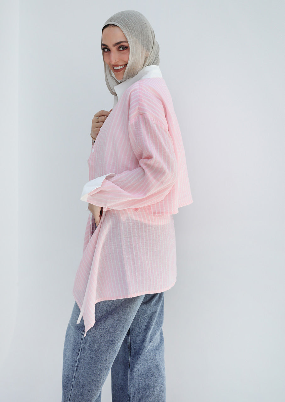 Dual Form Striped Shirt - Pink