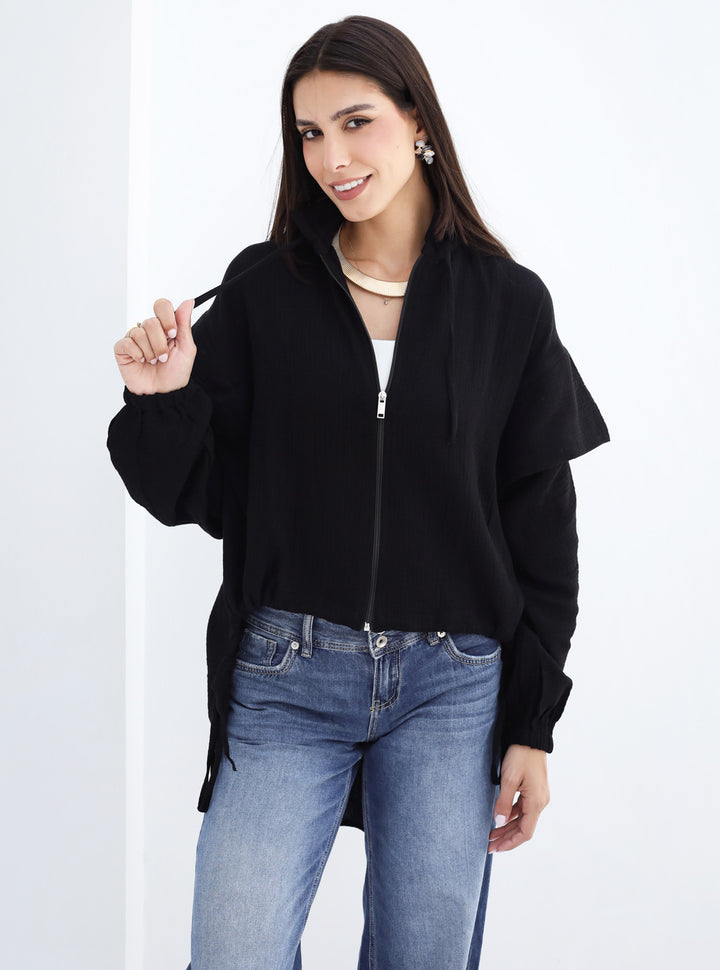 High-low Zipper Shirt - Black