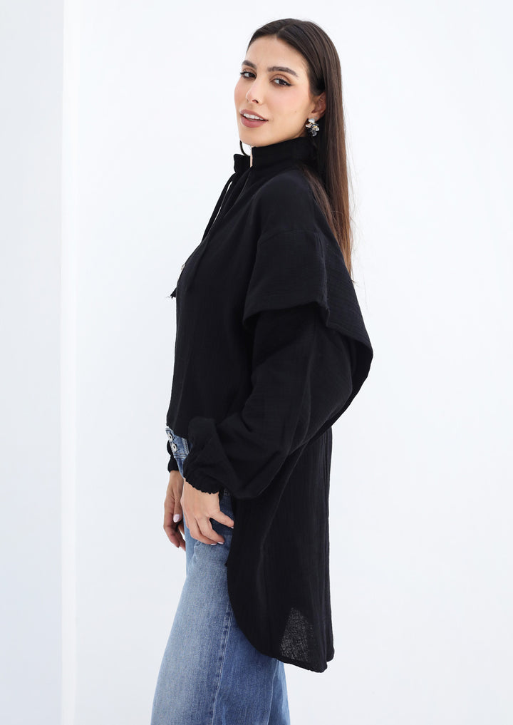 High-low Zipper Shirt - Black