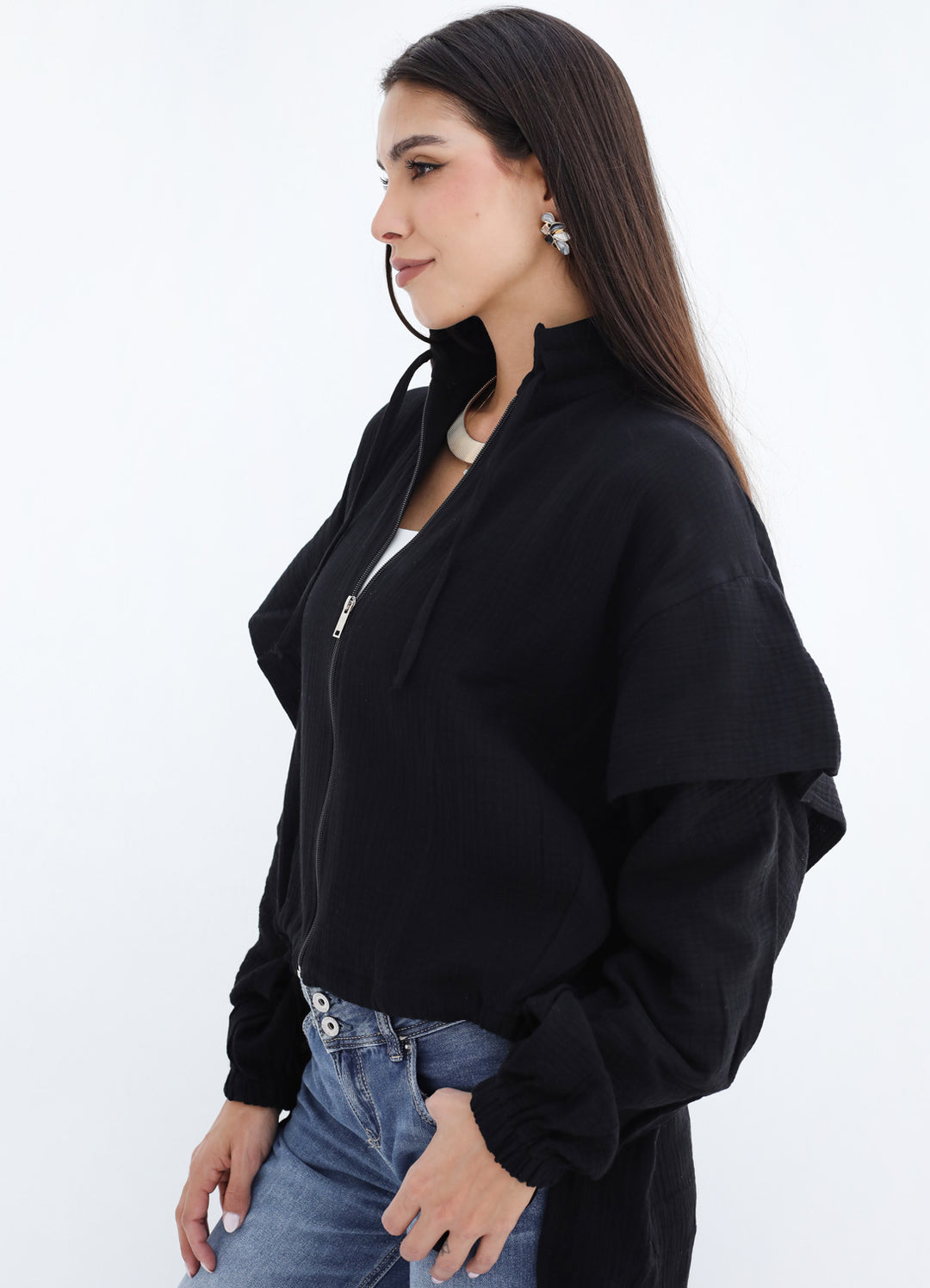 High-low Zipper Shirt - Black