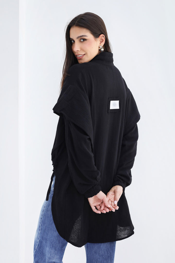 High-low Zipper Shirt - Black