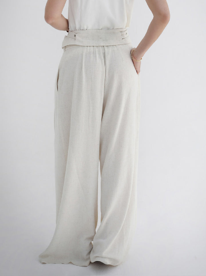 Eyelets Linen Pants -Beige