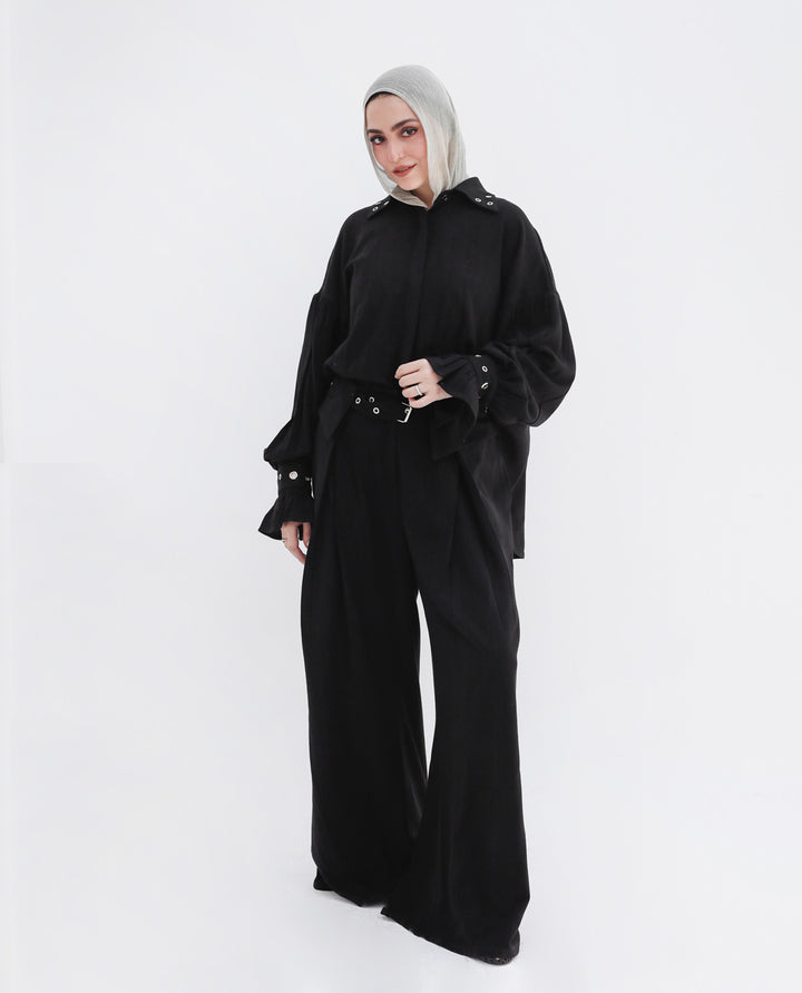 Eyelets linen Set - Black