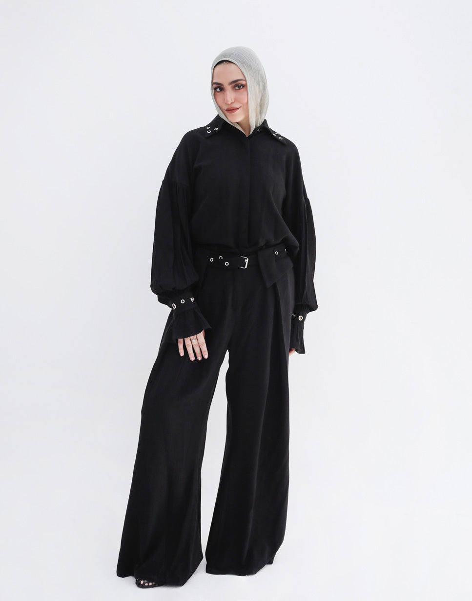 Eyelets linen Set - Black