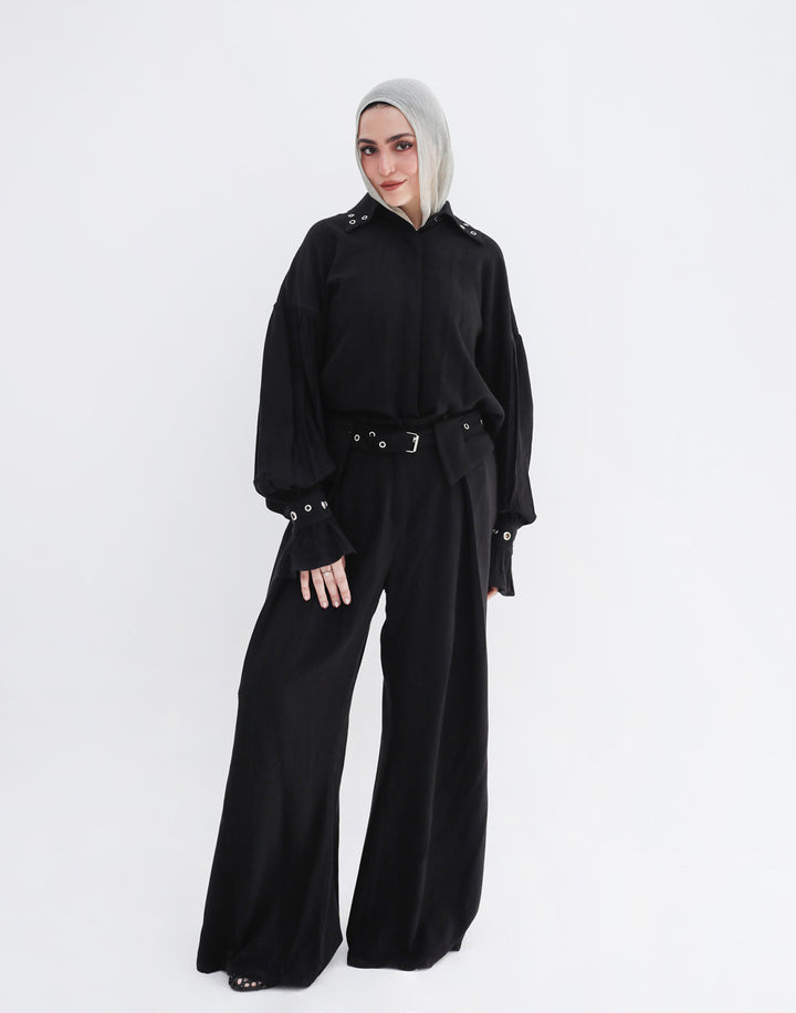Eyelets linen Set - Black