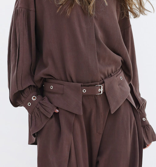 Eyelets Linen Set - Brown