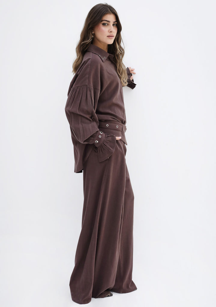 Eyelets Linen Set - Brown