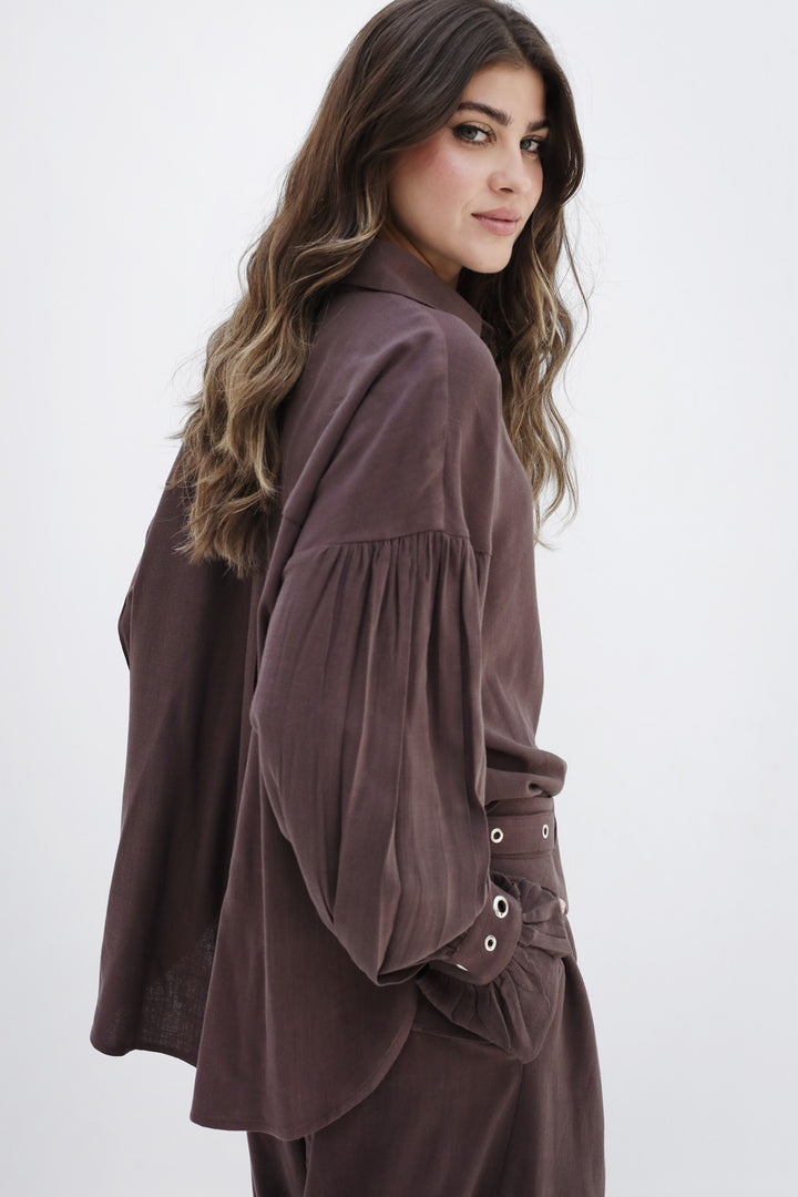 Eyelets Linen Set - Brown