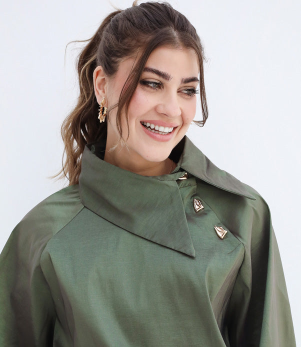 Side Collar Taffeta Top