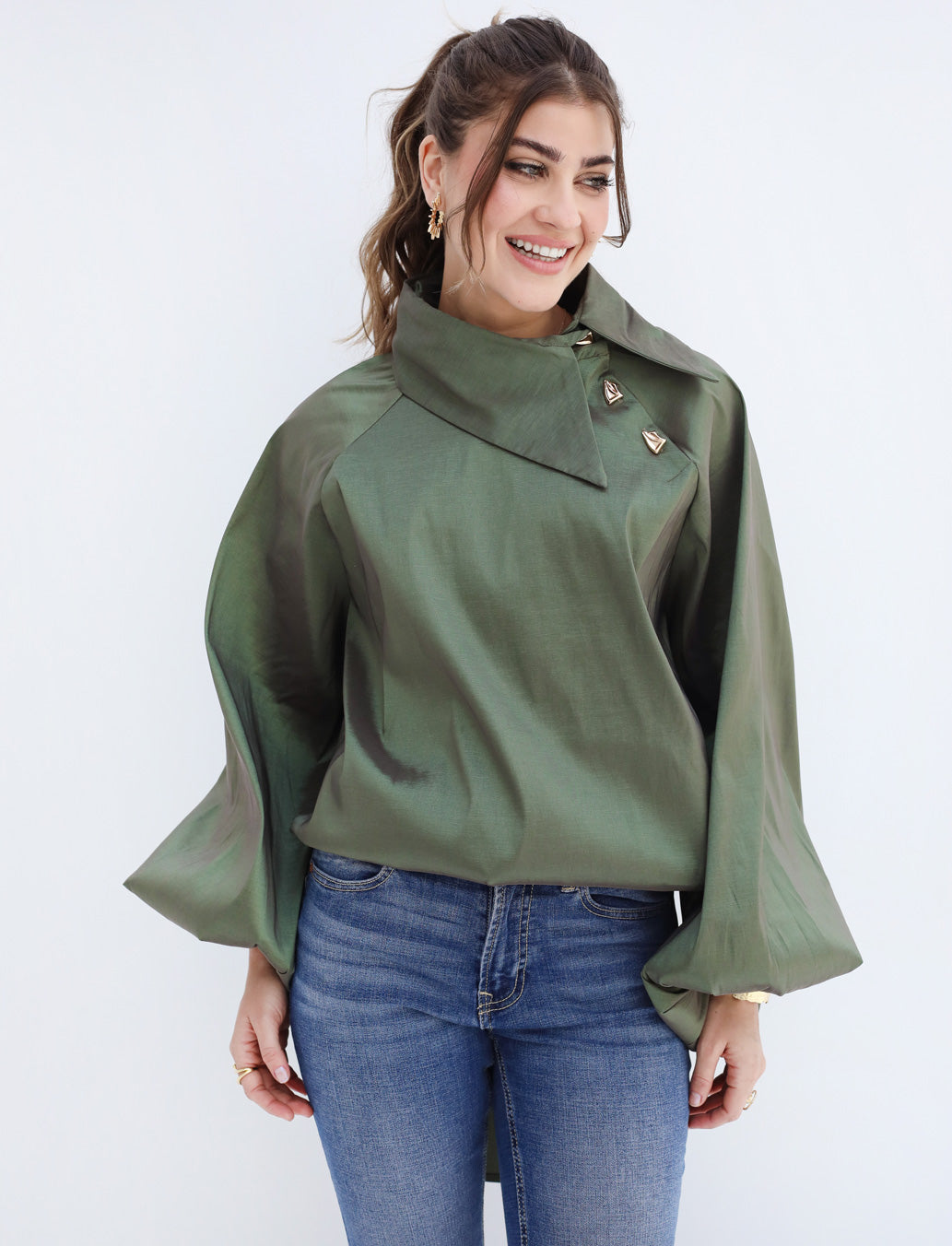 Side Collar Taffeta Top