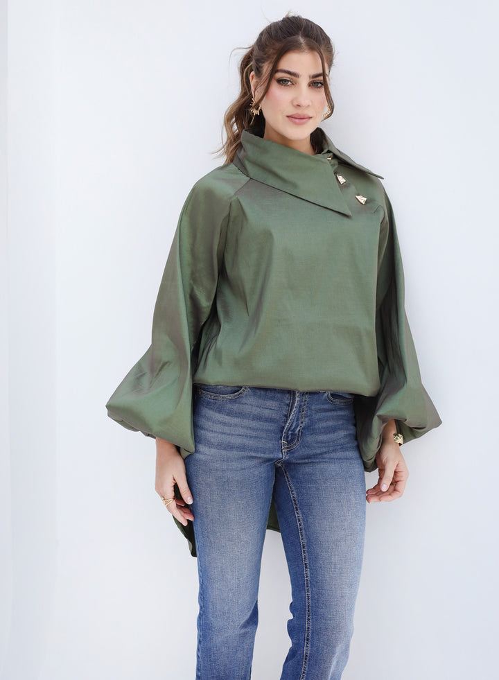 Side Collar Taffeta Top