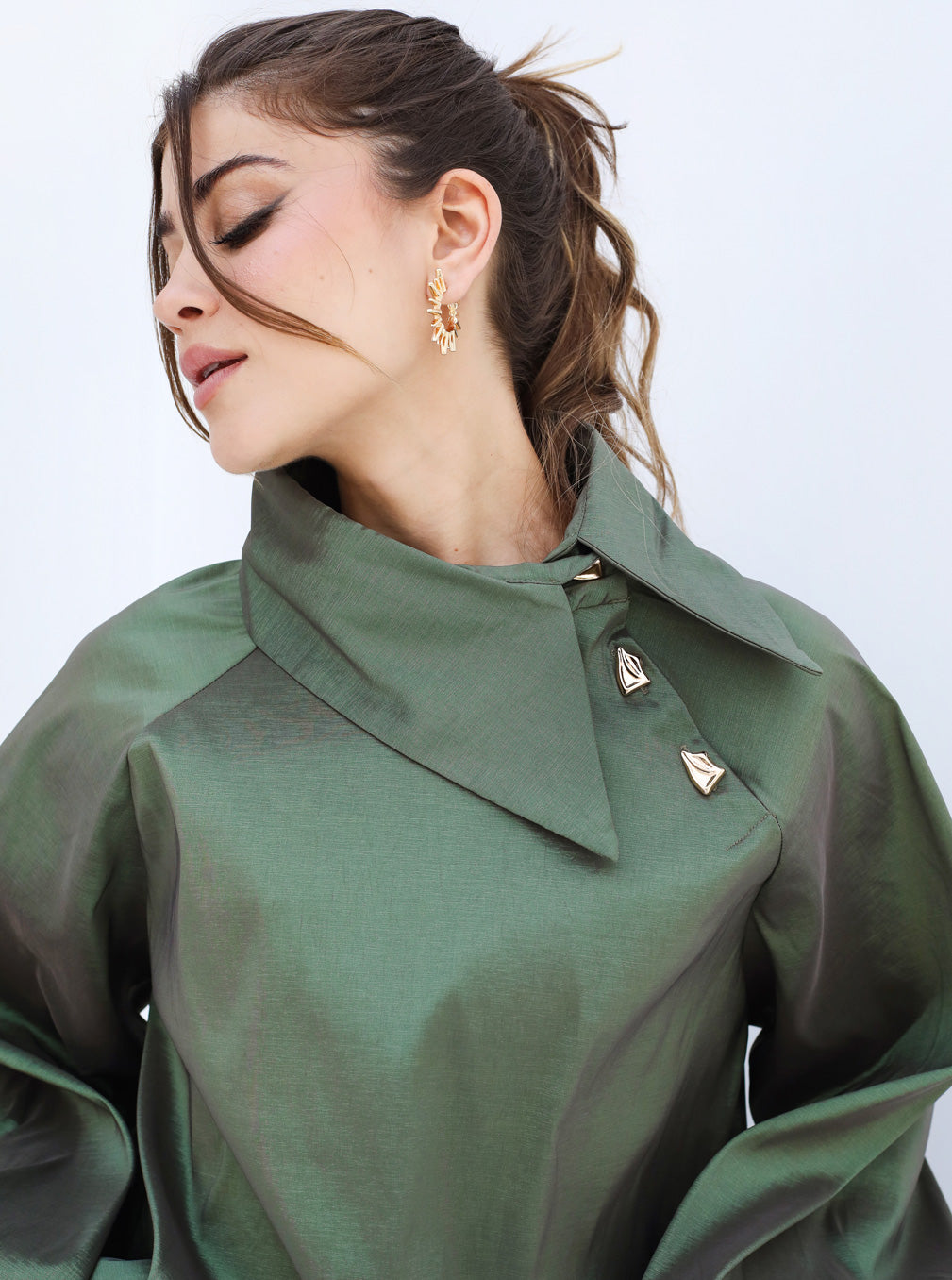 Side Collar Taffeta Top
